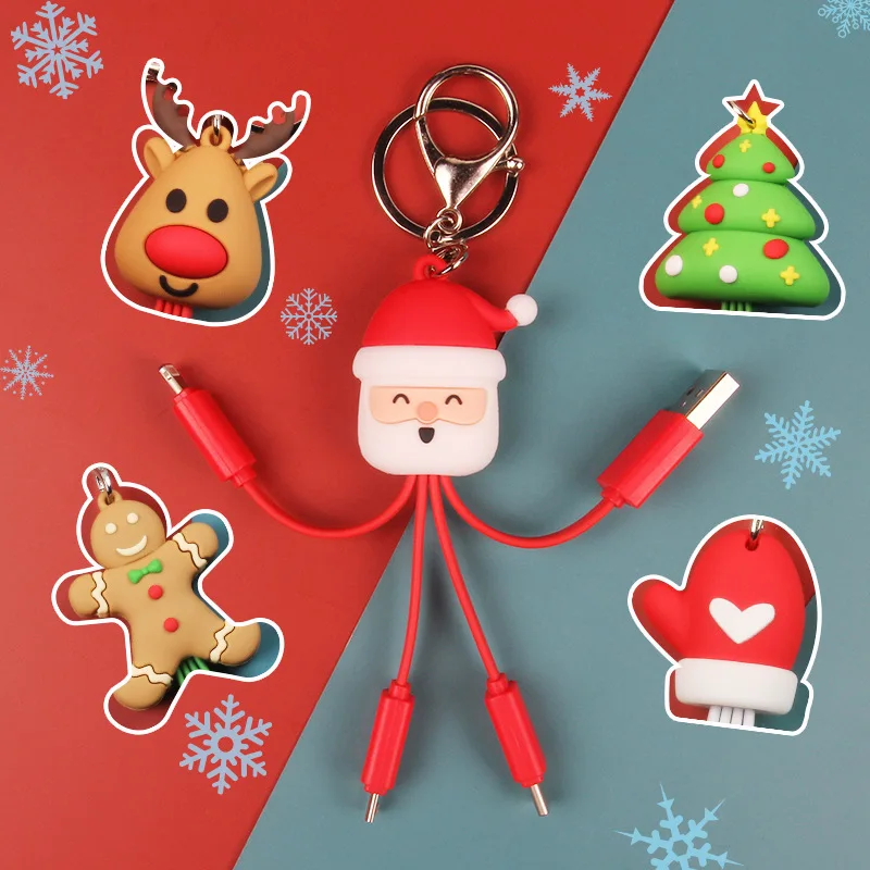 

Q Meng Creative Cartoon Multi-function Portable Christmas Data Cable Keychain Christmas Tree Charging Cable Holiday Gifts
