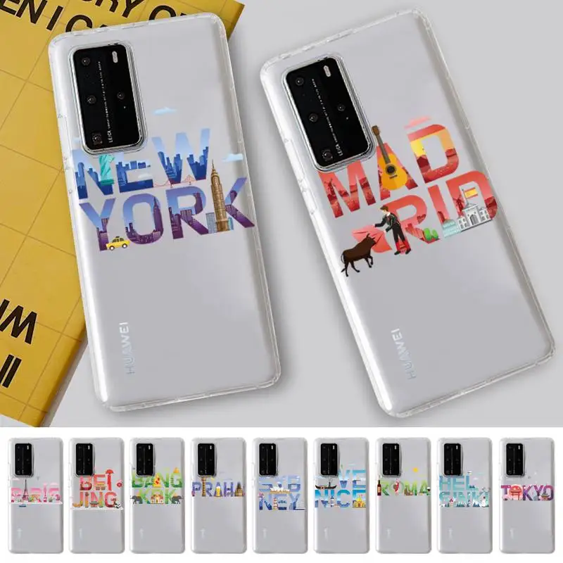 

FHNBLJ World City Travel Label Phone Case for Samsung S20 ULTRA S30 for Redmi 8 for Xiaomi Note10 for Huawei Y6 Y5 cover