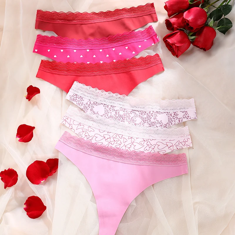 

SP&CITY Low Waist Traceless Sexy Lace Thong Women's Love Printed Cotton Crotch Sports Panties Breathable Yoga Seamless Briefs