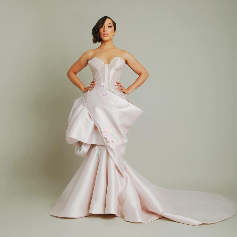 Уникальные атласные вечерние платья с цветами элегантное женское платье без