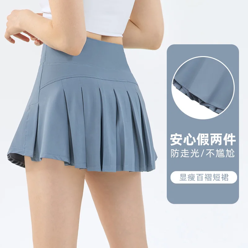 

Fake Two Piece Sports Skirt Yoga Dress Summer Women Running Pleated Tennis Skirt Fitness Shirt Anti slip Skirt Pants