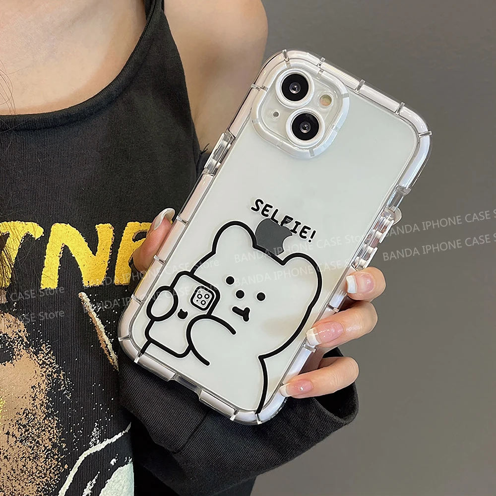 

Ins Cute White Bear Airbag Phone Case For IPhone 13 12 11 Pro Max Xs Xr X Kawaii Luminous Funda 2022 New For Girls Woman