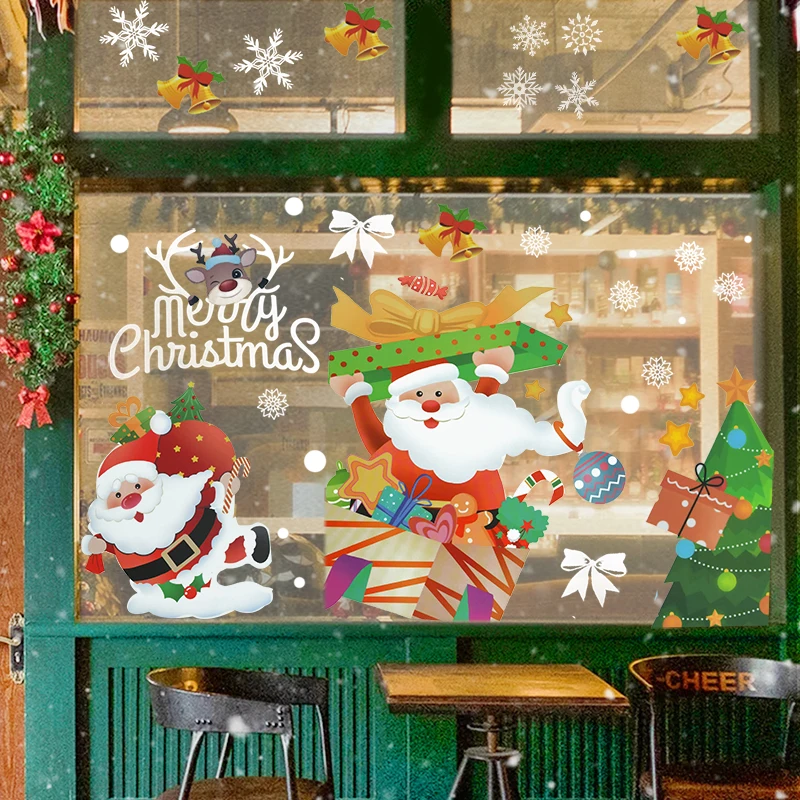

Christmas Window Sticker Snowman Elk Snowflake Santa Claus Electrostatic Wall Stickers For Xmas Home Decor New Year Navidad 2023