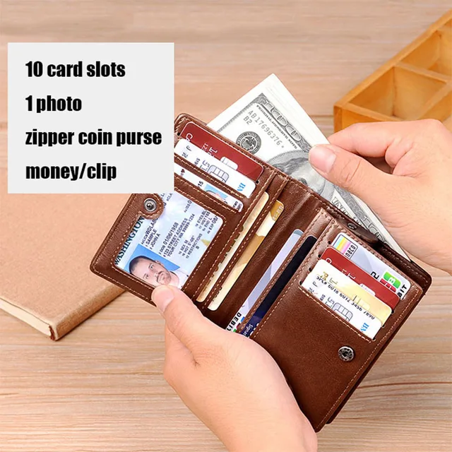 PU Leather Wallets for Men Card Holder Zipper Wallet RFID Blocking Credit ID Card Badge Holder Cover Man Coin Purse 4