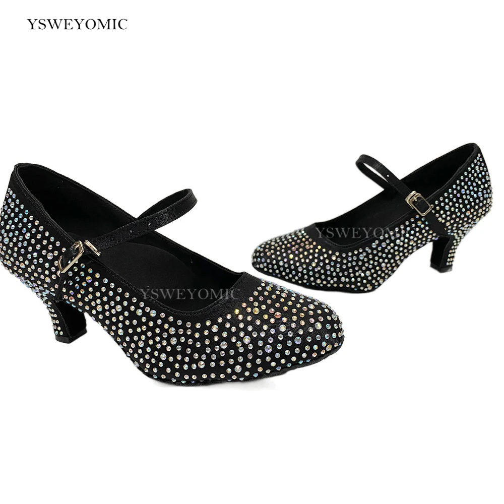 Closed Toe Ballroom Dance Shoes Indoor Suede Outsole 2022 Meduim Low Heel 6cm Latin Ballroom Dancing Shoes for Women