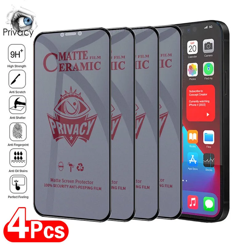 1-4Pcs Matte Ceramic Privacy Screen Protectors for IPhone 12 13 11 Pro Max Mini Anti-spy Film for IPhone XS Max X XR 7 8 6S Plus