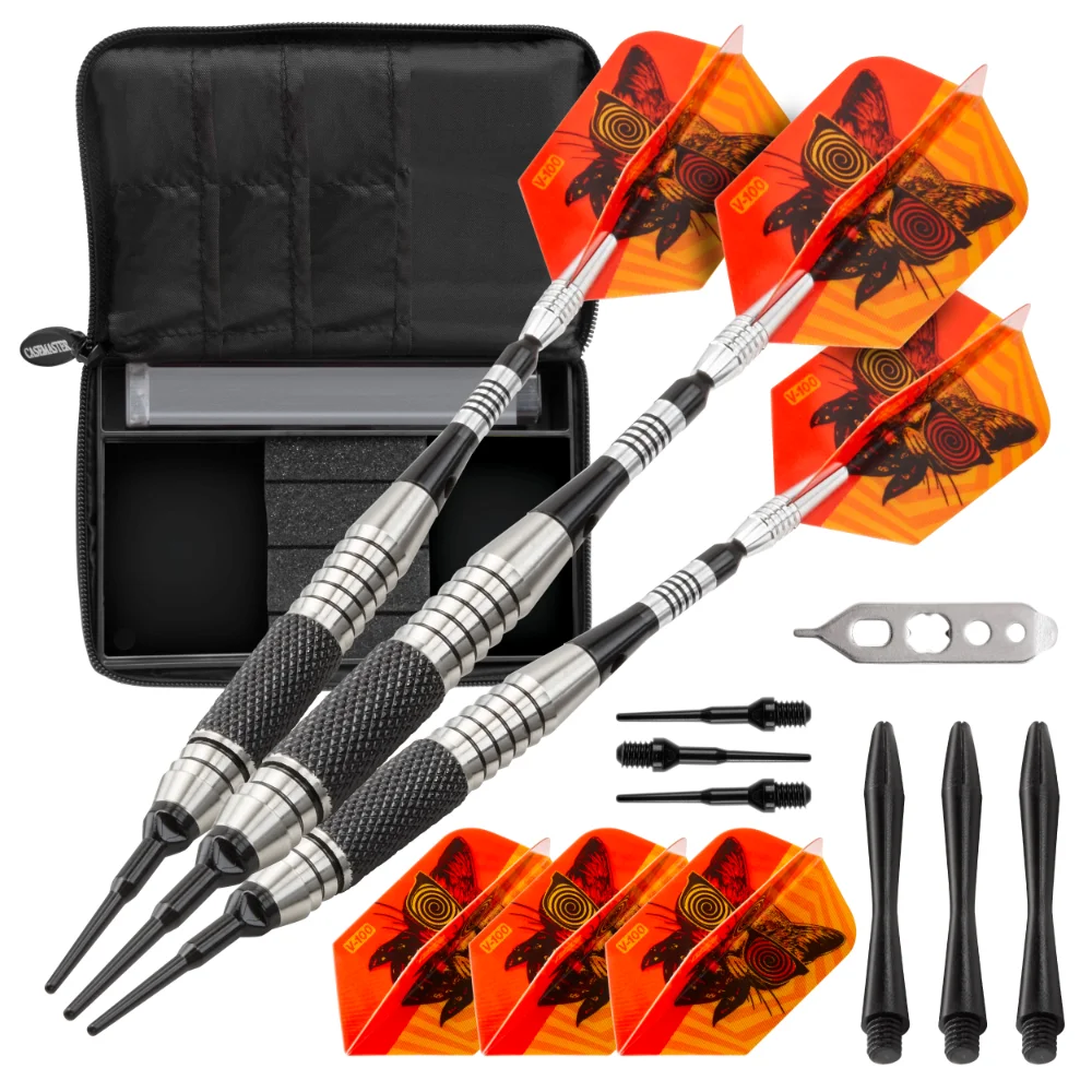 

The Freak Soft Tip Darts Knurled and Grooved Barrel 18 Grams and Casemaster Select Black Nylon Dart Case