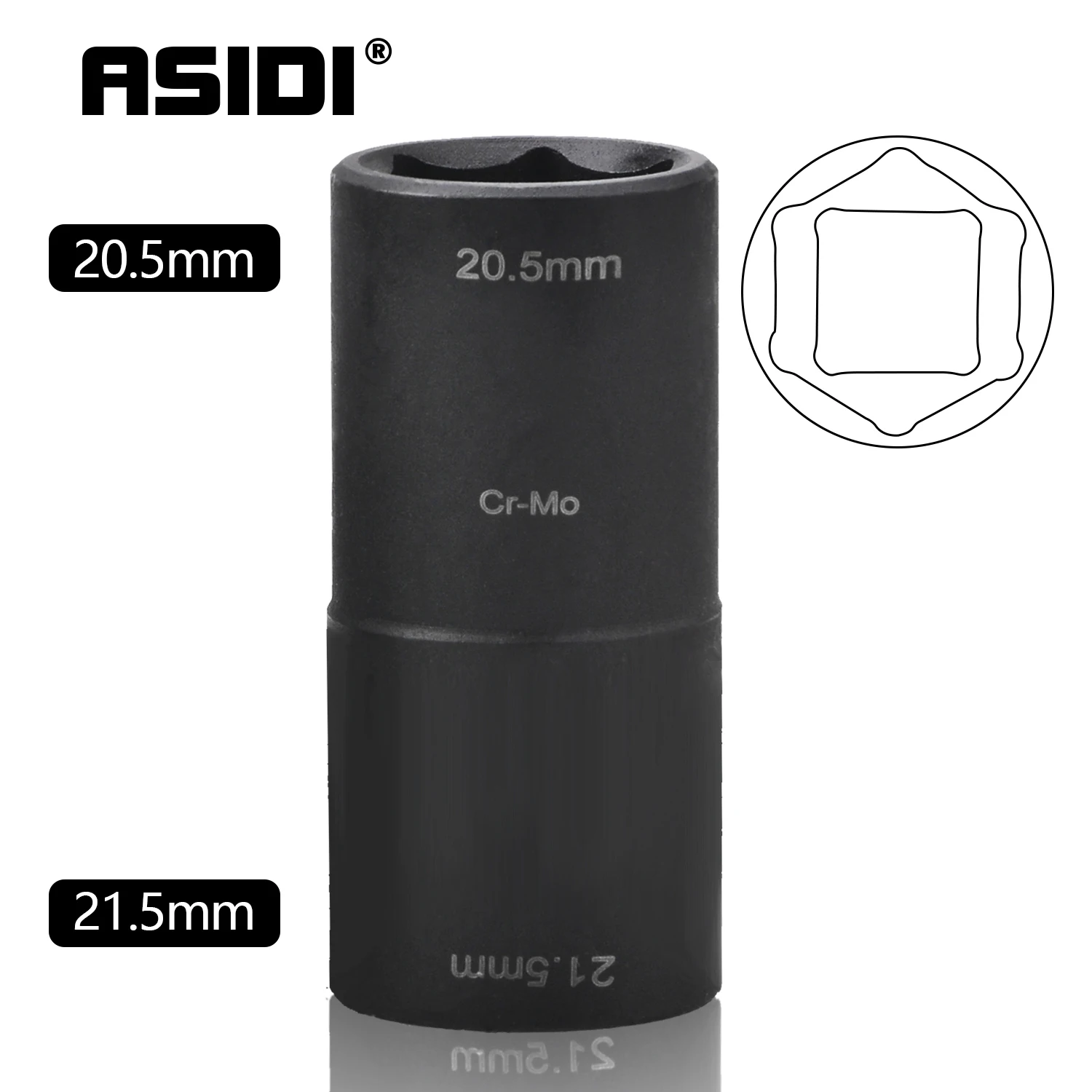 

ASIDI 20.5mm x 21.5mm Lug Nut Flip Socket 1/2" Drive Lug Socket 1pcs Repair Tool