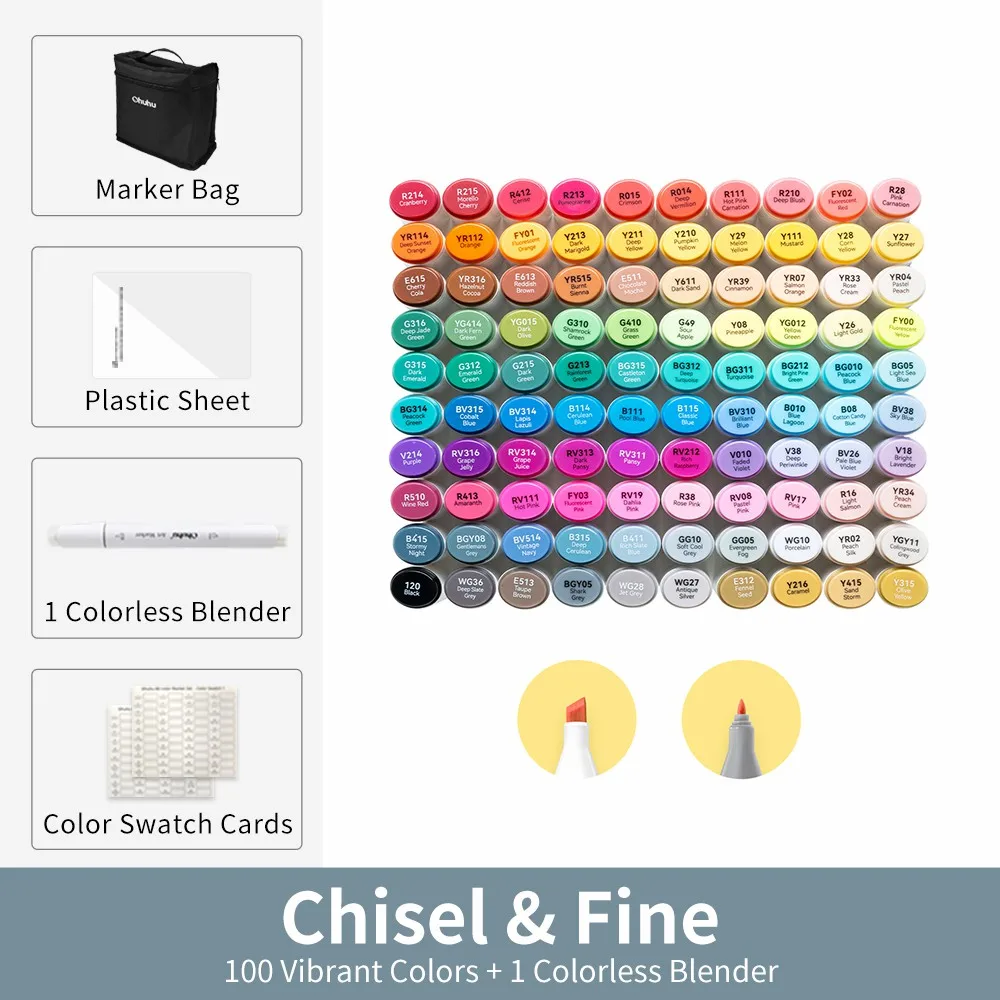 

Ohuhu Oahu, 100-цветный набор маркеров, спиртовые художественные маркеры, двойные кончики, фетровая ручка, эскиз, рисунок, граффити, манга, школьные художественные принадлежности