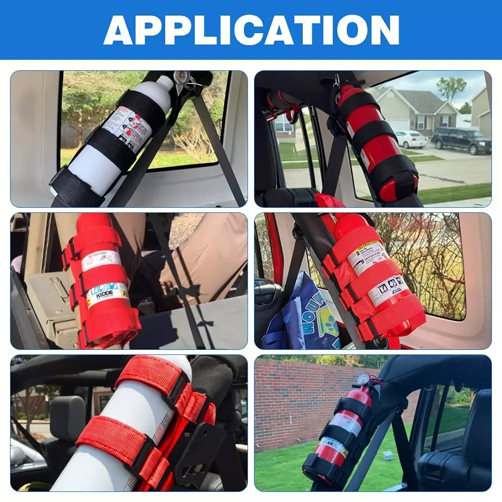 

Extinguisher Strap Holder Adjustable Extinguisher Mount Bracket Roll Bar Compatible for Jeep Wrangler JK JKU JL TJ CJ