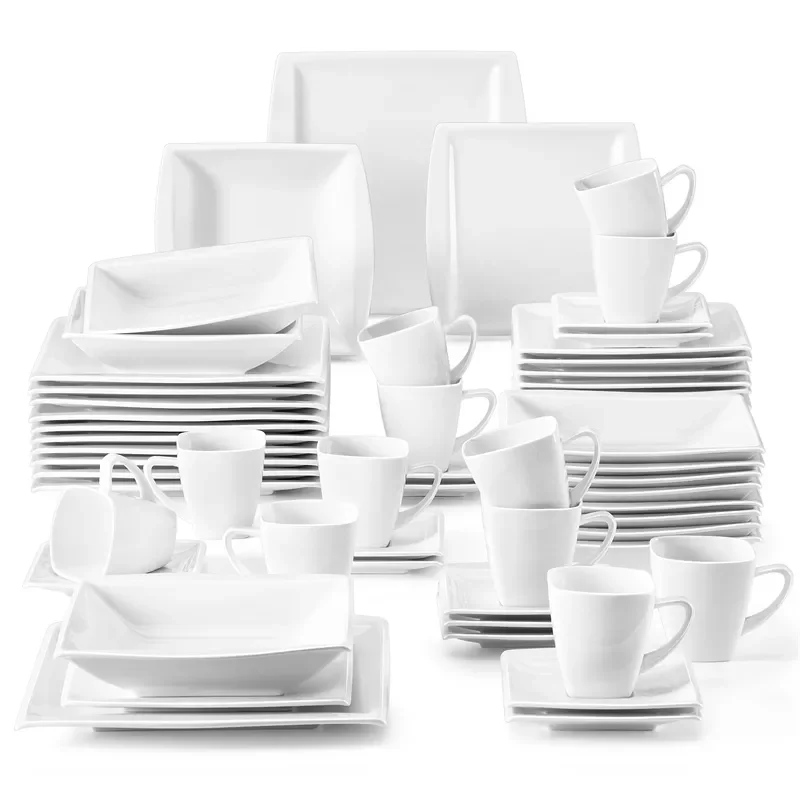 

30/60PCS White Porcelain Dinner Set WIth 6*Cups,Saucers,Dinner Soup Dessert Plates Ceramic Set for 6/12 Person