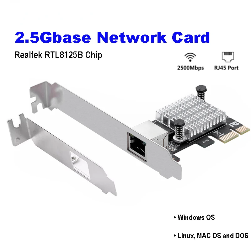 

2.5GBase-T Gigabit Network Adapter with 1 Port 2500Mbps PCIe 2.5g LAN Controller Card RTL8125B Chip Ethernet Card RJ45