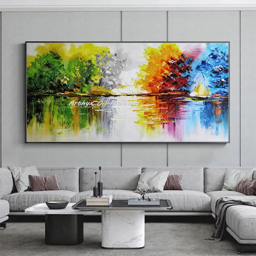 

Arthyx Modern Abstract Picture Handmade Thick Texture Trees Landscape Oil Painting On Canvas Wall Art For Living Room Home Decor