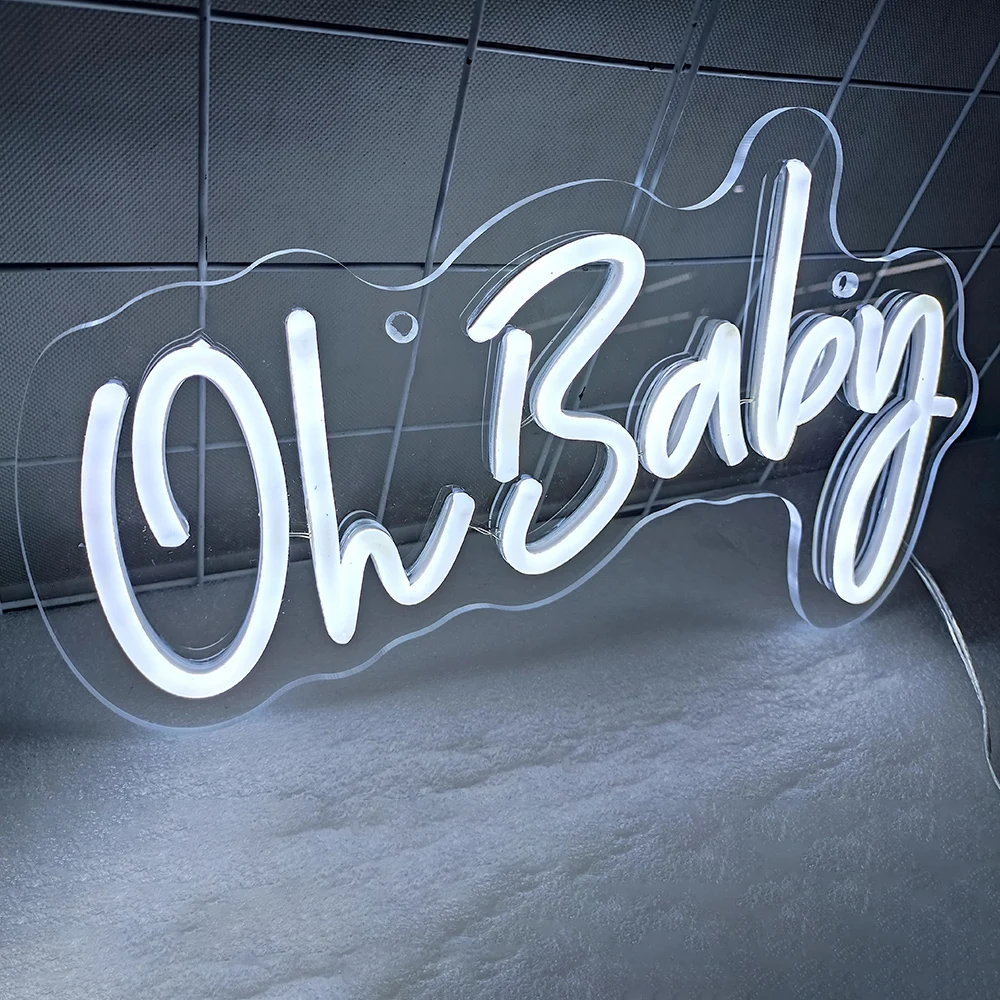 Oh Baby Neon Sign for Baby Shower Wall Decoration LED Lights Wedding Birthday Party Ambient Lamp Clear Acrylic Neon Inscriptions