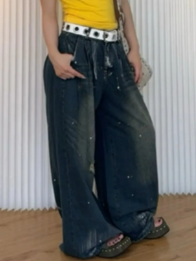 Американские повседневные свободные джинсы Y2K в стиле гранж с карманами хип-хоп