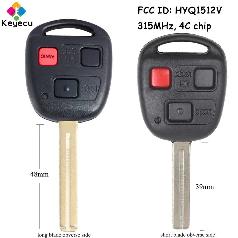 

KEYECU Remote Head Car Key With 3 Buttons 315MHz 4C Chip 39mm 48mm TOY48 Blade for Lexus GX470 LX470 Fob FCC ID: HYQ1512V