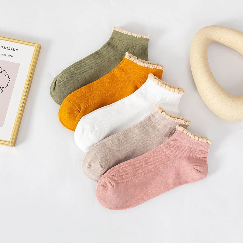 5 Pairs/Lot Cartoon Cute Cotton Low Sock Women Summer College Style Ankle Short Socks Girls Casual Breathable Street Thin Socks