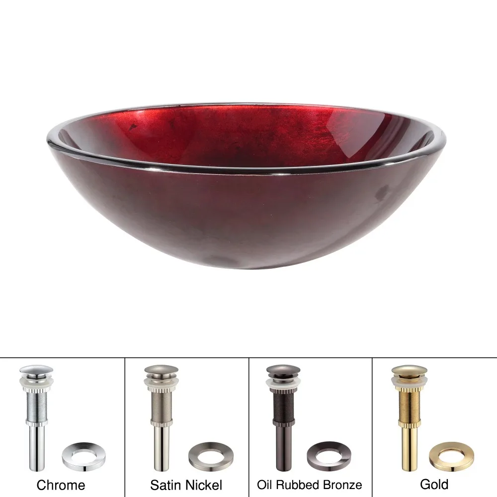 

Irruption Glass Vessel Sink in Red with Pop-Up Drain and Mounting Ring in Chrome bathroom sink