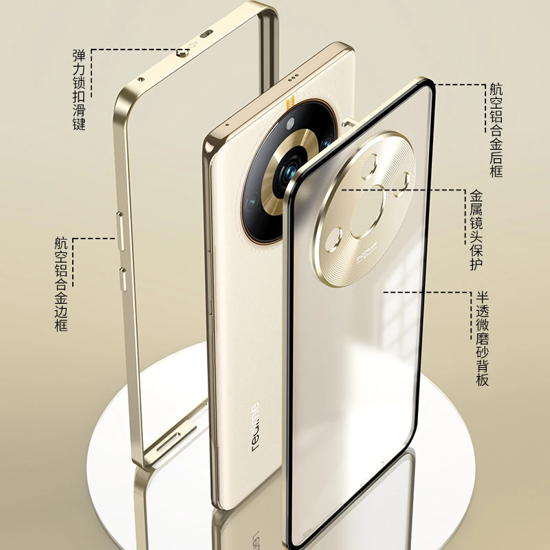 Aluminium Alloy Metal Frame Bumper for OPPO Realme 11 Pro Plus Case Matte Acrylic Back Cover Camera Lens Protector Case Funda