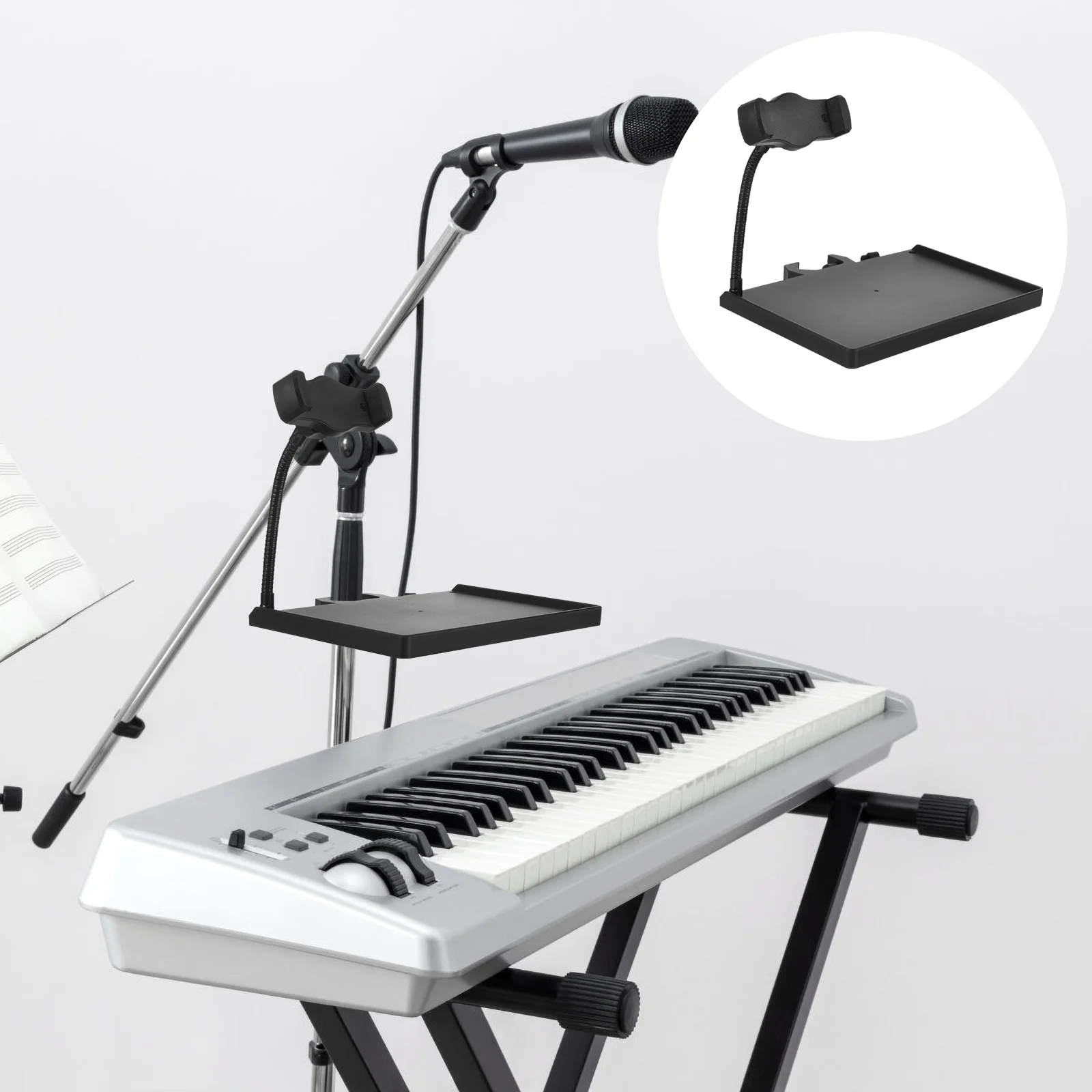 

Mobile Phone Holder Microphone Tray Multifunctional Clamp-on Utility Shelf Plastic Sound Card