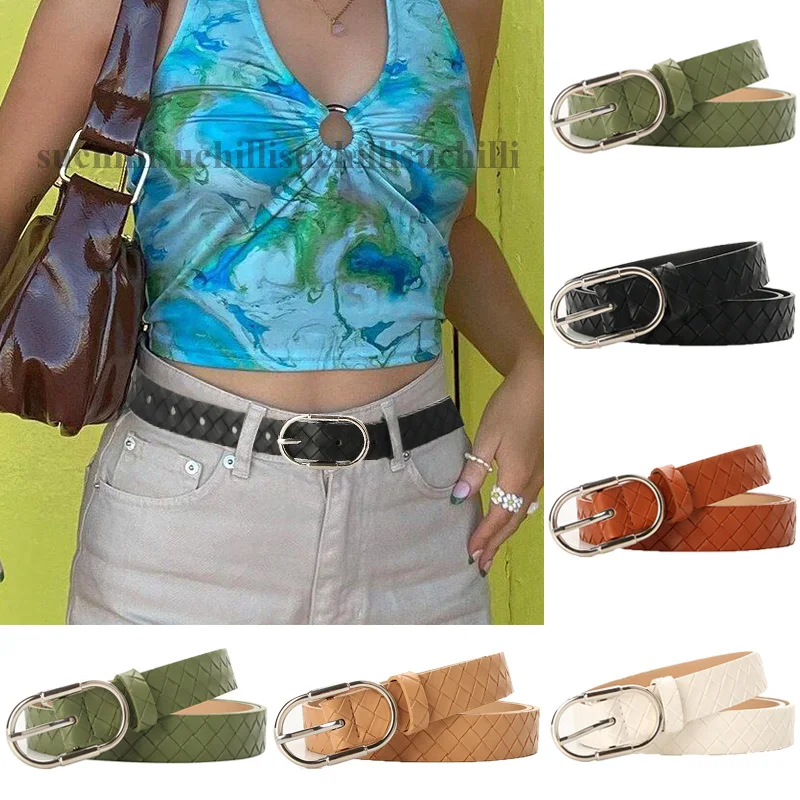 

New Belts for Women Fashion Weave Pattern Leather Wide Belts Pin Buckle Waistbelt Straps Jeans Luxury Brand Female Waistband