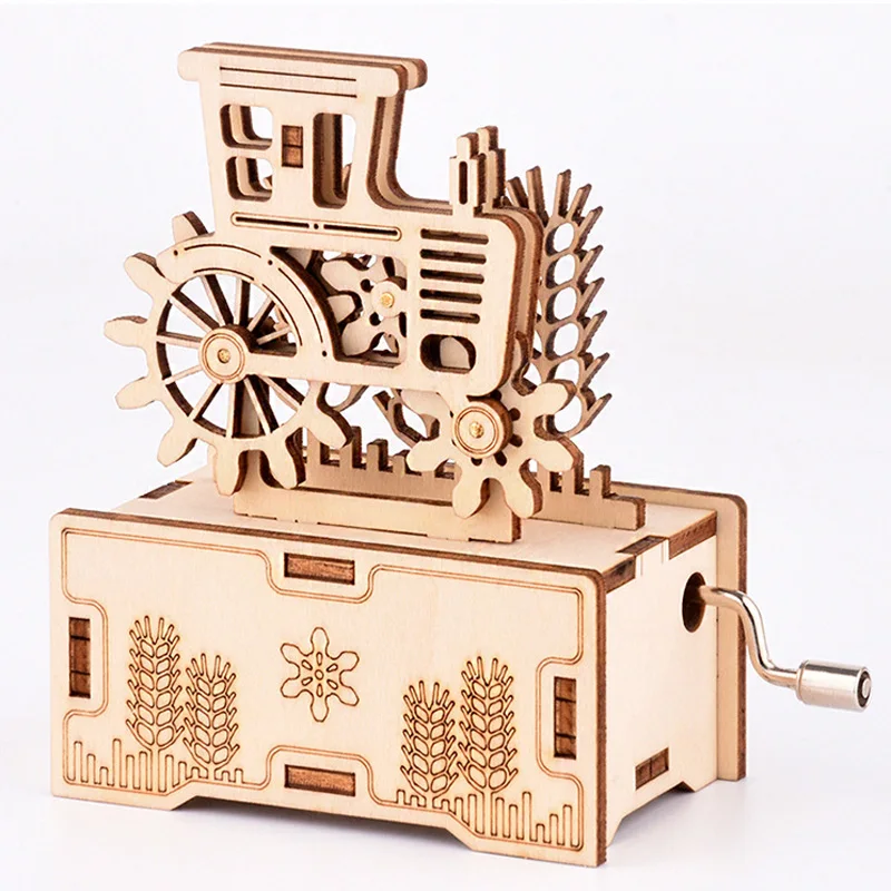

Tractor Wooden Hand Crank Music Box Puzzle Carved Building Toys DIY Educational Jigsaw Music Boxes Christmas Birthday Gift