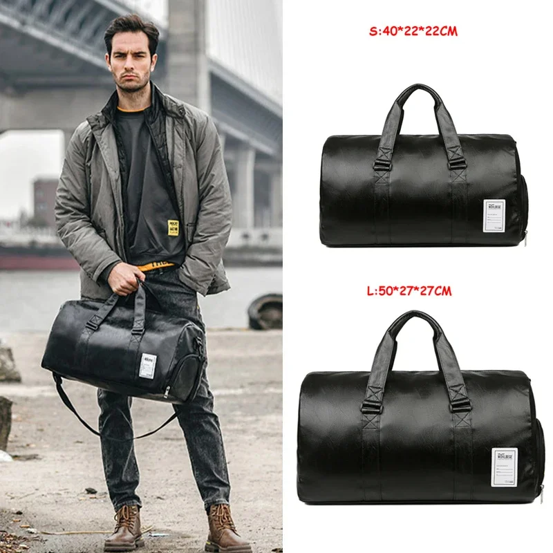 

Men'S Handbag Bag PU Leather Tote Travel Luggage Shoes Pocket Vintage Male Business Shoulder Boston Crossbody Side Bag Husband