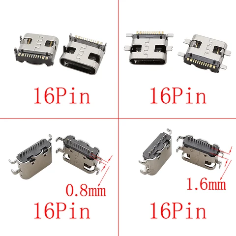 10 шт./коробка, 16-контактный разъем USB C, гнездовой разъем типа C, зарядный порт SMD SMT, печатная плата, пайка, ремонт «сделай сам», 16-контактный адаптер типа C