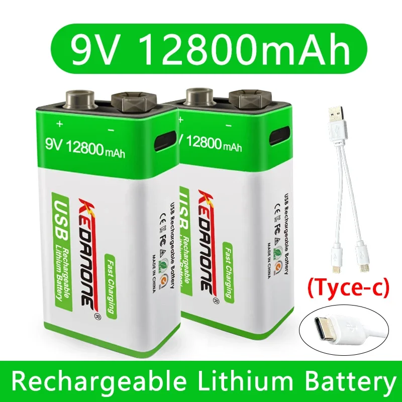 

2022 New 9V 12800mAh Li-ion Rechargeable Battery Micro USB Batteries 9 V Lithium For Smoke Detector Electric Guitar Multimeter