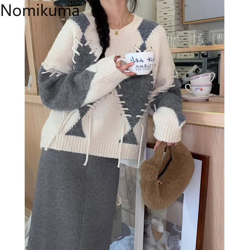 

Женский свитер Nomikuma, осенне-зимний свободный свитер в стиле ретро