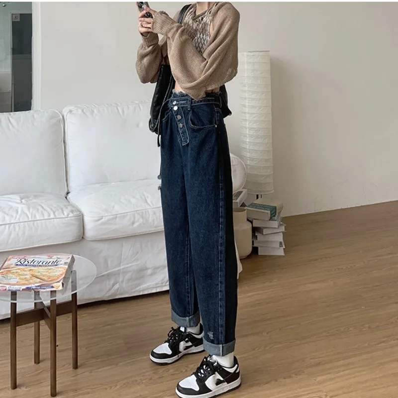 Vintage Jeans Women 2022 Female Clothing Streetwear Women's Pants Y2k Korean Fashion Baggy Woman Clothes High Waist Ripped Harem