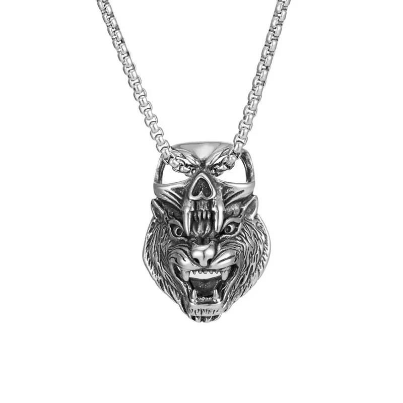 

New Punk Hip Hop Fashion Skull Pendant Domineering Tiger Head Titanium Steel Stainless Steel Necklace Wholesale Jewelry