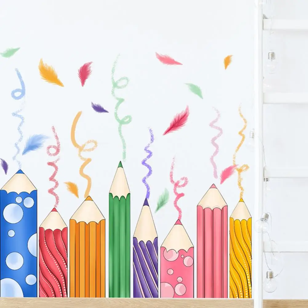 

Anti-slip Pencil Sticker Colorful Pencil Print Wall Sticker Vibrant Kids Room Decoration with Anti-slip Great Stickiness Kids