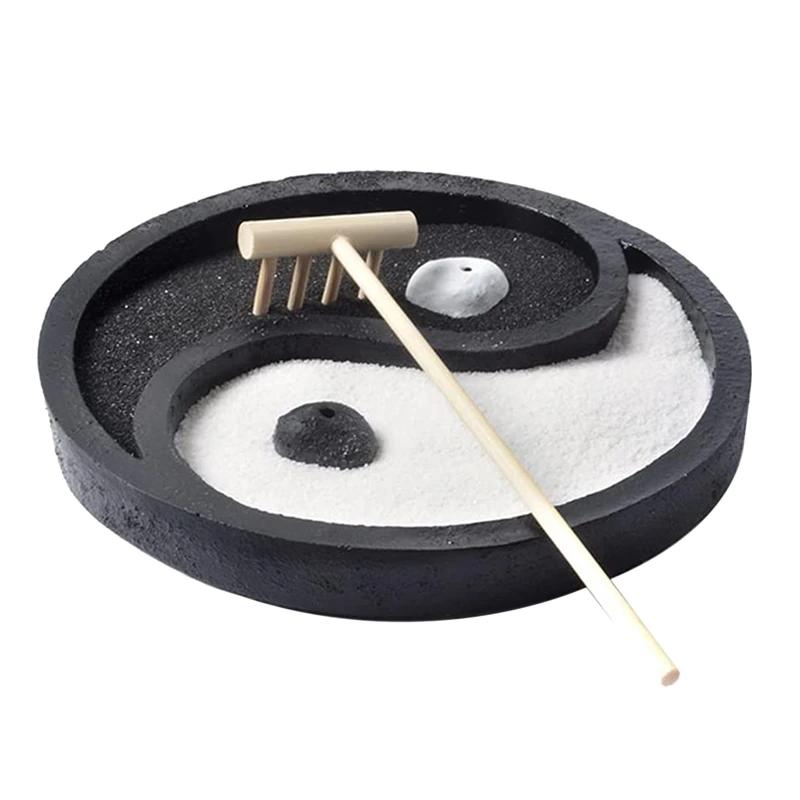 

Акция! Садовый песочный стол Yin And Yang Tai Chi And Eight schemzen, черно-белый круглый ландшафт для домашнего декора, черный