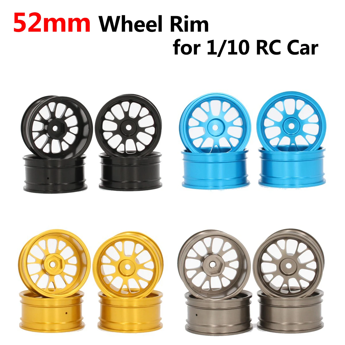 

4pcs 1/10 on-Road Drift Car 52MM Aluminum Alloy Metal Wheel Hub Crawler Car Wheel Rim for HSP Tamiya HPI Kyosho Sakura