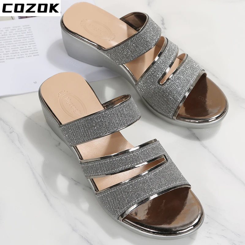 

Bling 2022 Summer Flip Flops Wedges Women Shoes Plastic Sandal Women Slipper Zapatillas Mujer Verano Descubierto Women Sandals
