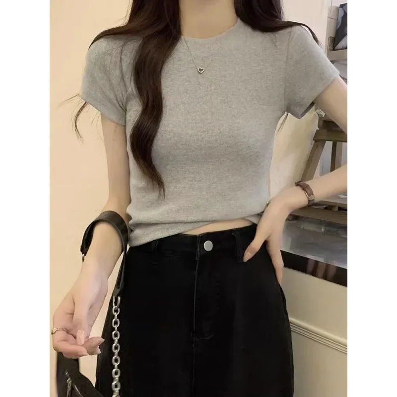 Топ женский укороченный в винтажном стиле Приталенная футболка во французском с