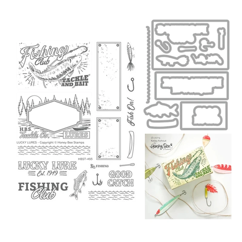 

Cutting Dies for New 2023 Lucky Lures Fishing Club Clear Stamp Scrapbooking Paper Making Bee Frame Craft Card