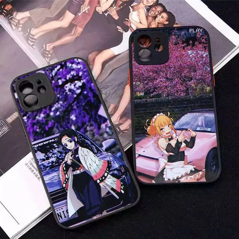 

Anime Girl JDM Sports Car Drift Phone Case for iPhone X XR XS 7 8 Plus 11 12 13 pro MAX 13mini Translucent Matte Case
