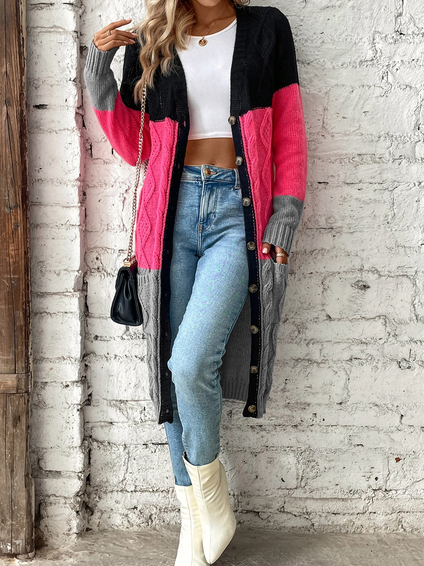 Женские свитера цветной Кардиган с длинным рукавом длинное пальто свитером