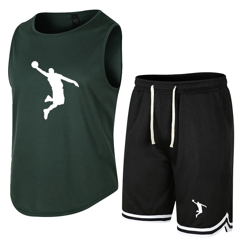 Summer Sleeveless Vest Sports Shorts Set Breathable Pants Fitness Competition Training Basketball Suit Foreign T-Shirt Customiza