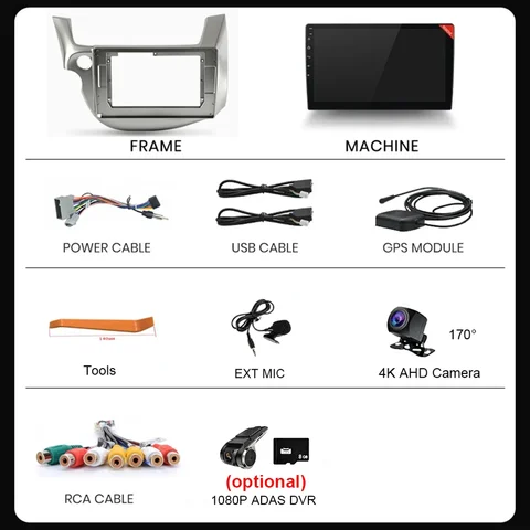 2Din 4G Android 16 WiFi DSP CarPlay Автомобильный стерео радио Мультимедийный видеоплеер для HONDA FIT JAZZ LHD 2007-2014 Навигация GPS