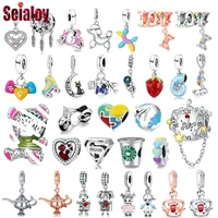 seialoy new pink bear heart balloon beads silver color dog moon cat boy girl charm fit diy bracelet handmade jewelry accessory