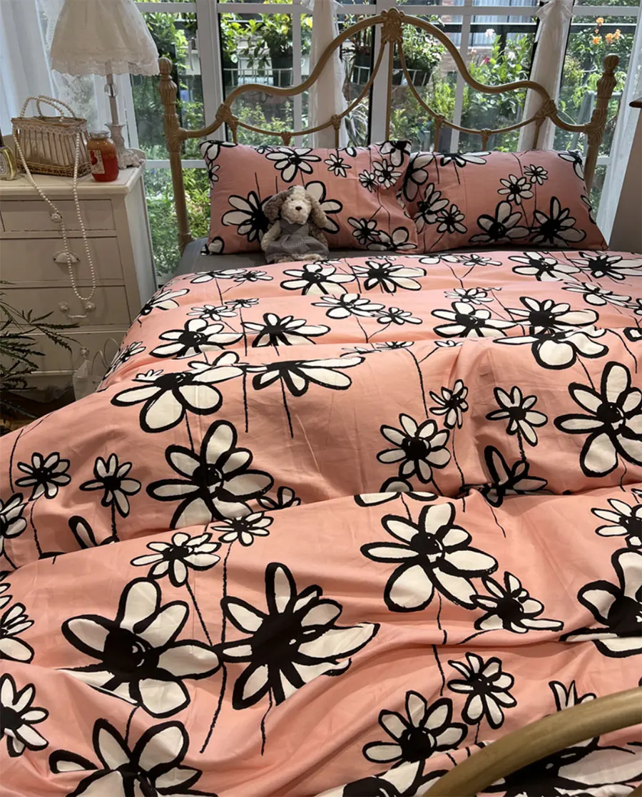 

Набор постельного белья для девочки, Милый Винтажный Розовый цветочный Комплект постельного белья из хлопка, односпальный, полноразмерный,...