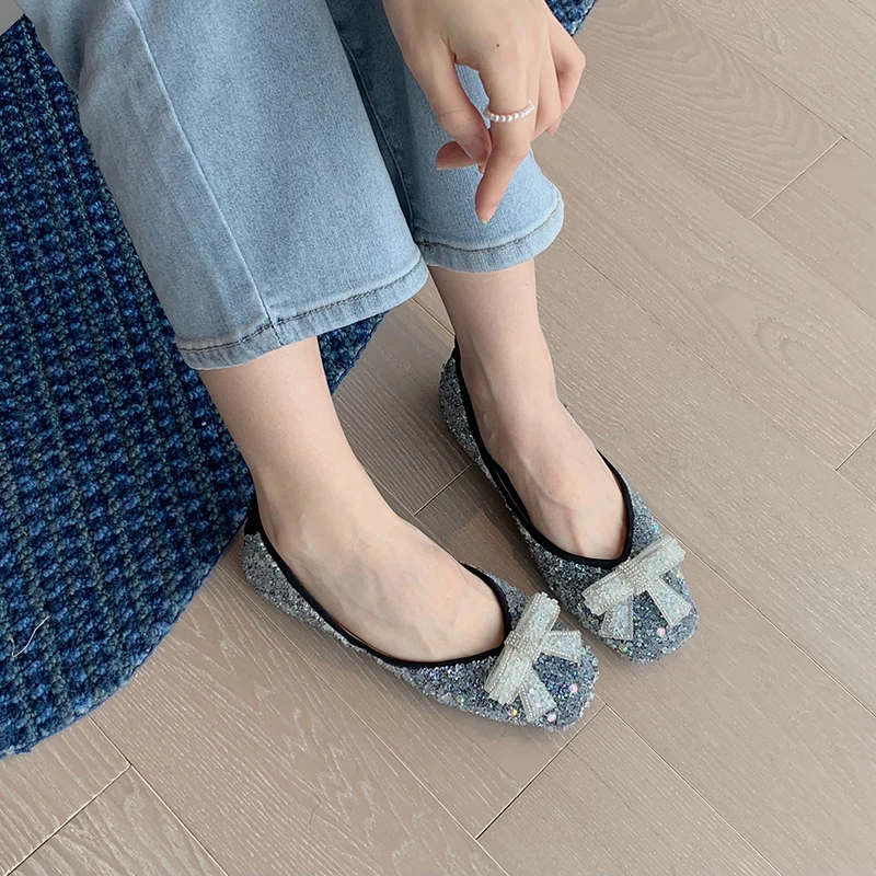 Women's Flats Square Toe Closed Loafers Mules Slip-on Slippers Bow Knot Designer Shoes Square Toe Low Heel Casual Ladies Shoes