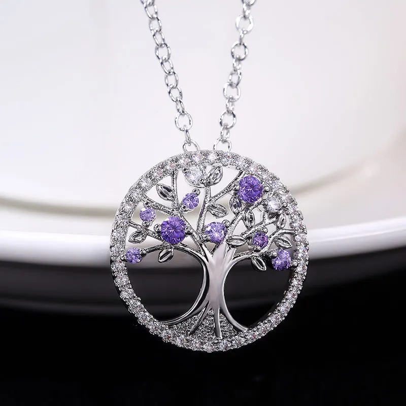 

Tree of Life Necklace for Women Amethyst Diamond Jewelry Necklace Natural Wind Creative Pendant Jewelry Collares Para Mujer