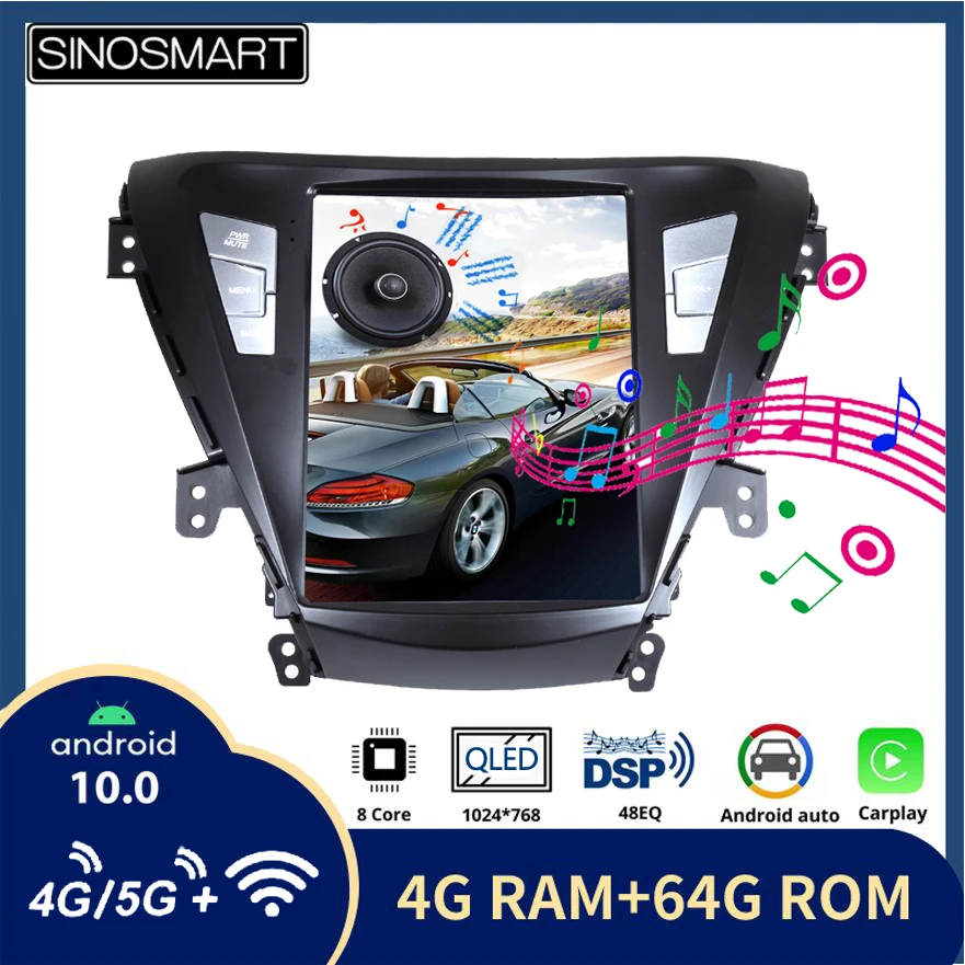 Sinosmart Tesla Style Car GPS Radio Navigation Player for Hyundai Elantra MD 2012 I35 Avante 2011-2013 Multimedia IPS Screen