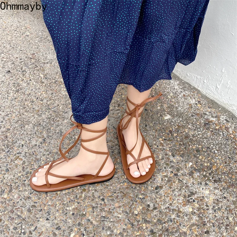 

Clip Toe Gladiator Sandals For Women 2022 Summer Woman Flats Women's Fashion Cross Strap Sandalias Female Shoes