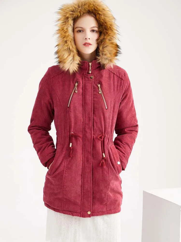 2022 New Winter Women Plus Velvet Thicken Corduroy Coat Hooded Jacket Warm Woman Clothes Fleece Tops Female Casual Outerwear