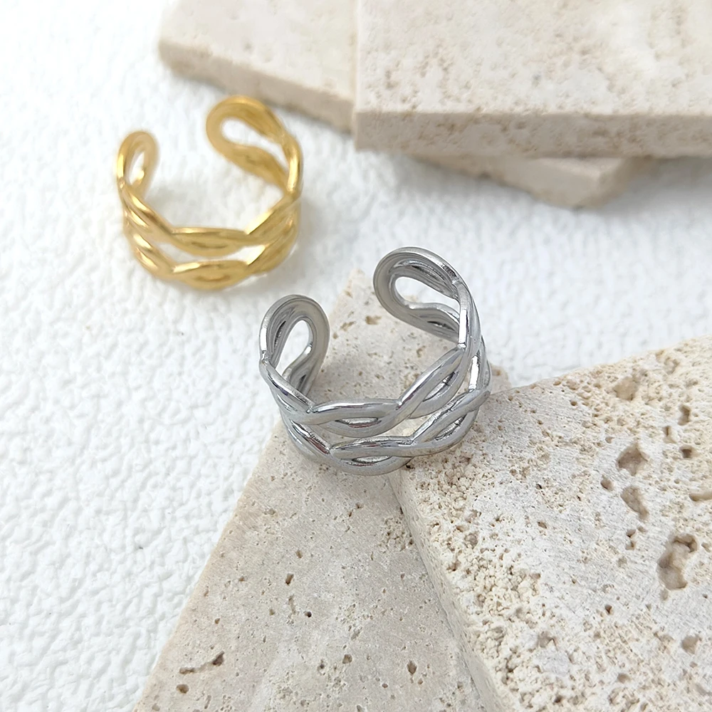 

Gold Silver Color Trendy Elegant Twist Two Circle Rings for Women Couple Simple Geometric Handmade Jewelry Adjustable
